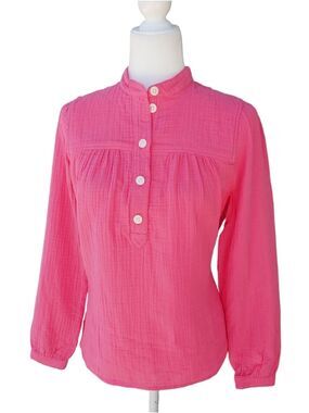 J. Crew Fresco Fuchsia Pink Button-Front Cotton Gauze Top Women's XS NWT